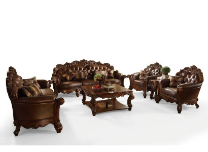 Sofaset met 3+4 zitplaatsen, ontwerp banken, gestoffeerde banken van leer, 2-delig Chesterfield.