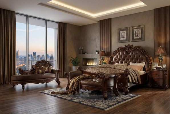 Slaapkamer leren bed nachtkastjes 5-delig compleet set bedden hout
