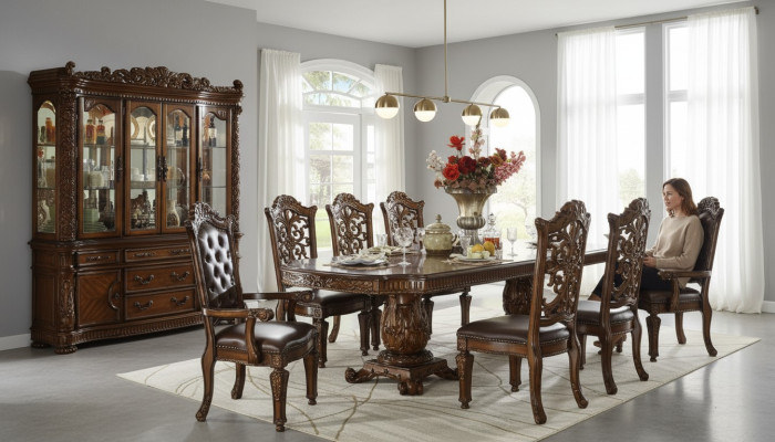 Barok Rococo-stijl meubels Eettafel Tafels Set Eetkamer Gebeeldhouwd