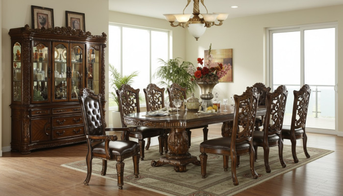 Barok Rococo-stijl meubels Eettafel Tafels Set Eetkamer Gebeeldhouwd