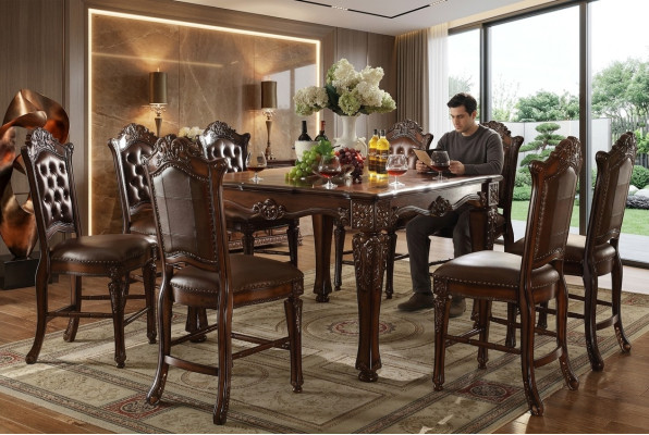 Ontwerper eetkamermeubels Rechthoekige houten tafel x8 stoelen 9-delig set