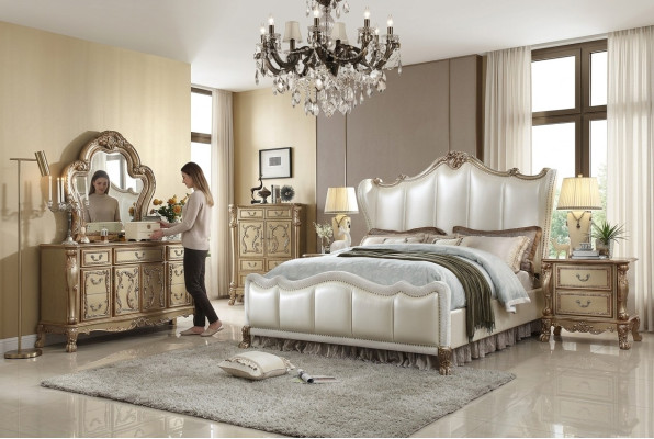 Koninklijke slaapkamer set bed + 2 nachtkastjes Lederen bedden Dubbel Hotel nieuw