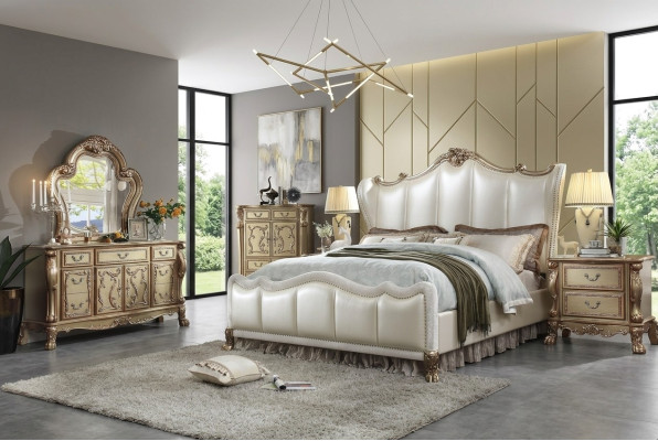 Koninklijke slaapkamer set bed + 2 nachtkastjes Lederen bedden Dubbel Hotel nieuw
