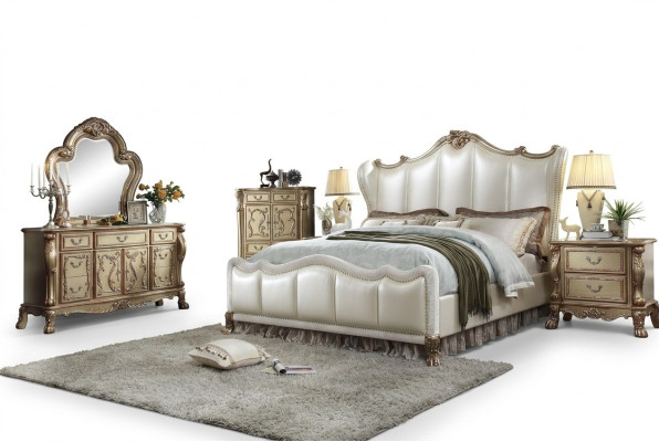 Koninklijke slaapkamer set bed + 2 nachtkastjes Lederen bedden Dubbel Hotel nieuw