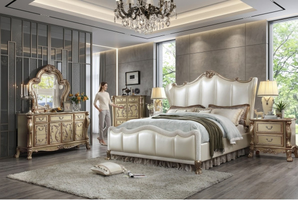 Slaapkamer nachtkastjes set bed 5-delig Rococo barok antieke stijl bed hout