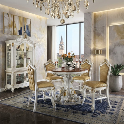 Ronde eetkamer + 4 stoelen Stoel decoratie set Garnituur Ronde eettafel Houten meubels.