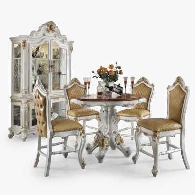 Ronde eetkamer + 4 stoelen Stoel decoratie set Garnituur Ronde eettafel Houten meubels.