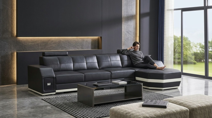 Lederen bank woonlandschap hoekbank design modern L-vormige hoekbank