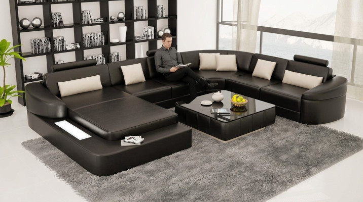 Lederen moderne bank woonlandschap ledersofa bankstel meubels sofa U-vorm nieuw