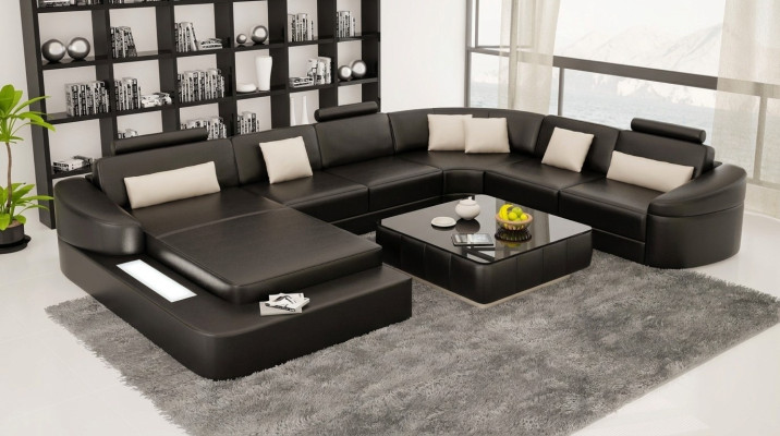 Lederen moderne bank woonlandschap ledersofa bankstel meubels sofa U-vorm nieuw
