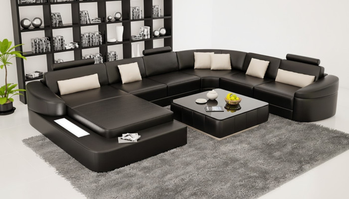 Lederen moderne bank woonlandschap ledersofa bankstel meubels sofa U-vorm nieuw