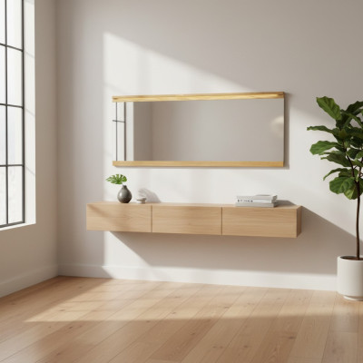 Spiegel Wandspiegel ontwerper Hal woonkamer bad hout glas ontwerp 151x70cm xxl