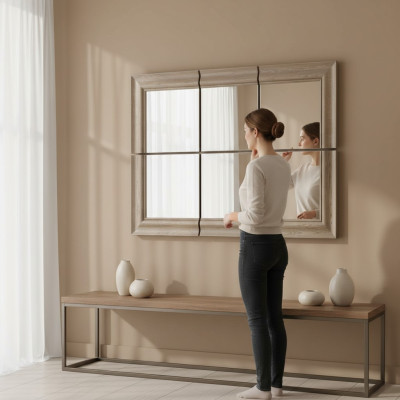 Moderne Grote Spiegel Wandspiegel Echt Houten Frame Hangspiegel Nieuw 146x105cm