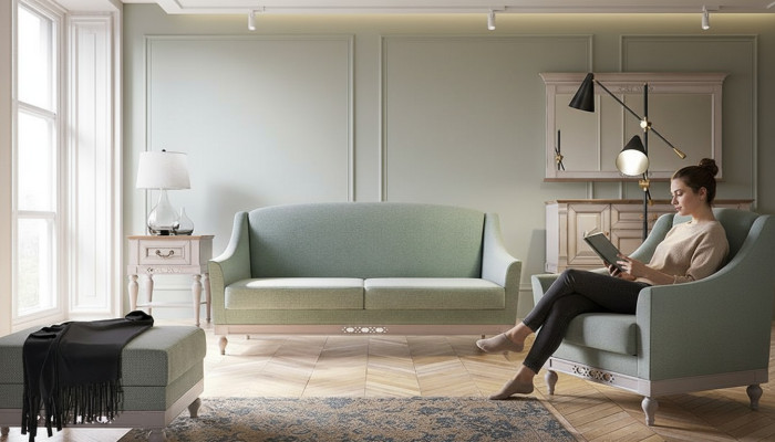 Sofa set Bank Bankstel Sierkussen Set Set Zitplaats 311 Voetenbankje 4-delig. Garnituren