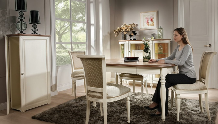 Stel eettafel 4x stoelen leunstoel set tafels eetkamergroep 5-delig