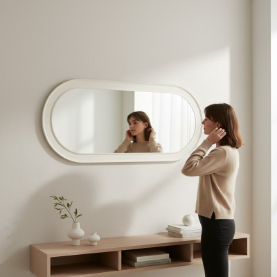 Spiegel Houten lijst Grote wandspiegel Klassiek design Ovaal houten frame 150cm