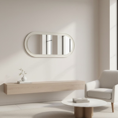 Spiegel Houten lijst Grote wandspiegel Klassiek design Ovaal houten frame 150cm