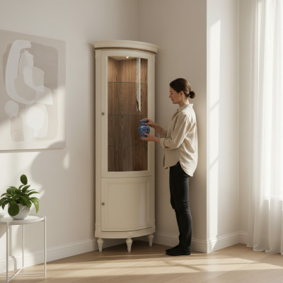 Eck Vitrine Vitrinenschrank Vitrines Woonkamer Kijkkasten Design Hout Nieuw