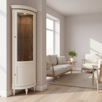 Eck Vitrine Vitrinenschrank Vitrines Woonkamer Kijkkasten Design Hout Nieuw