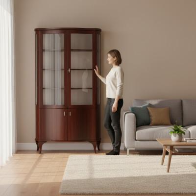Klassieke vitrinekast kast kasten vitrines hout woonkamer dressoir