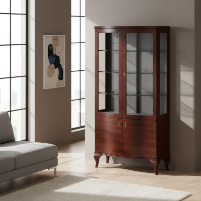 Klassieke vitrinekast kast kasten vitrines hout woonkamer dressoir