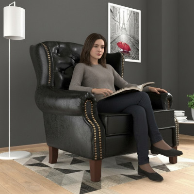 Ohrensessel Stoel TV-ontwerp gestoffeerde bank bank Chesterfield leer