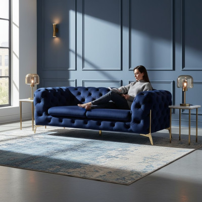 Luxe 2-zits bank gestoffeerde bank lederen stoffen bank chesterfield set nieuw