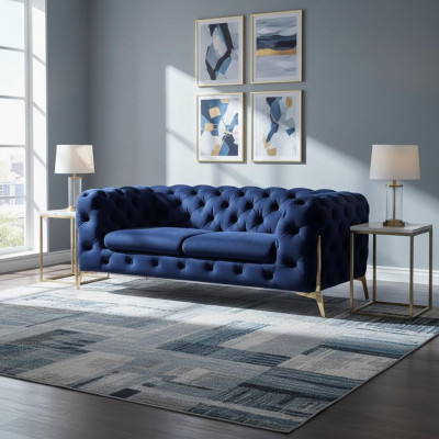 Luxe 2-zits bank gestoffeerde bank lederen stoffen bank chesterfield set nieuw