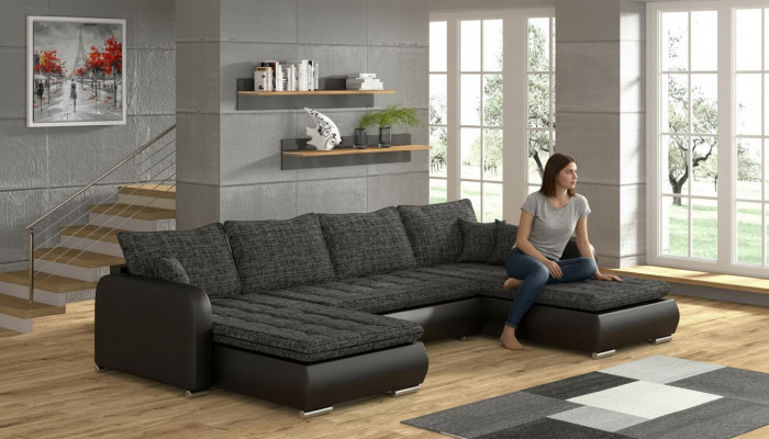 Ontwerp hoekbank U-vorm slaapfunctie bank leer textiel bank Nieuw woonlandschap