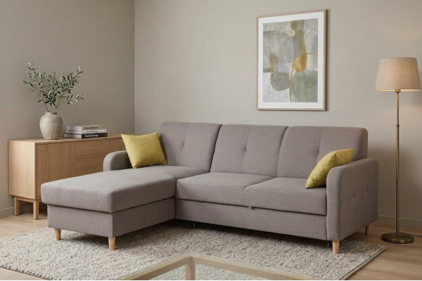 Hoekbank L-vorm Bank Bank Ontwerp Bekleding Modern Textiel Slaapfunctie Grijs Stof