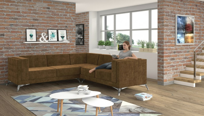 Ontwerp hoekbank bank L-vorm bank bekleding klassieke banken hoekbanken bruin nieuw