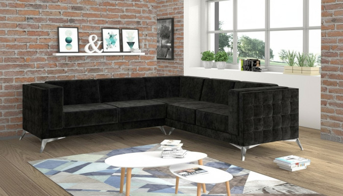 Zwarte fluwelen design hoekbank Chesterfield bank bank woonlandschap stoffen zitplaats