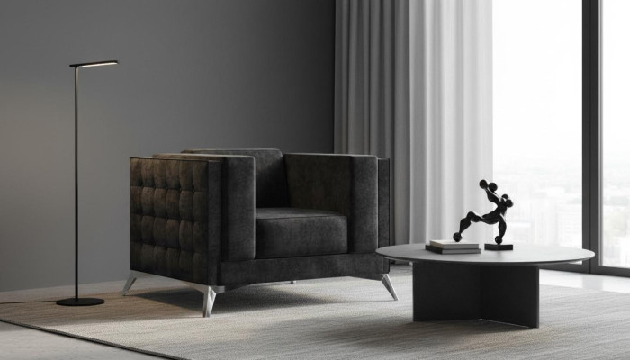 Chesterfield fauteuil bank 1-zits bank textiel stof bankstel gestoffeerd nieuw