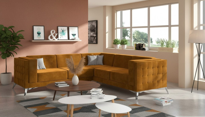 Hoekbank woonlandschap design bank bank stoffen zitcombinatie textiel