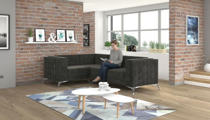 Chesterfield hoekbank L-vorm stof bank design gestoffeerde zit textiel bank hoek nieuw
