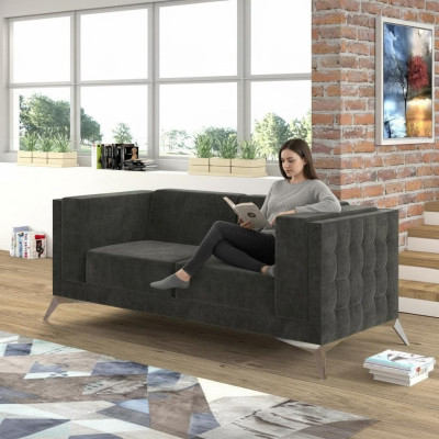 Chesterfield Bank Bank Bekleding 2-Zits Bankstellen Zitbanken Grijs Nieuw