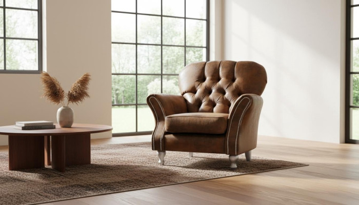 Ontwerp fauteuil 1-zitplaats Bruin Textiel Luxe Club Loung bank Tv Chesterfield.