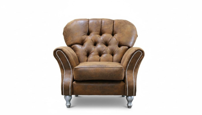 Ontwerp fauteuil 1-zitplaats Bruin Textiel Luxe Club Loung bank Tv Chesterfield.