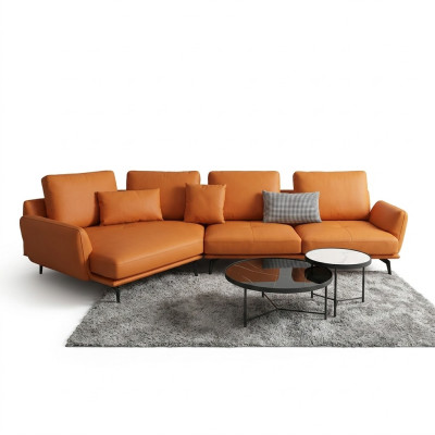 Hoekbank Oranje L-vorm Woonlandschap Bank Bank Bekleding Hoekset Lederen Banken.