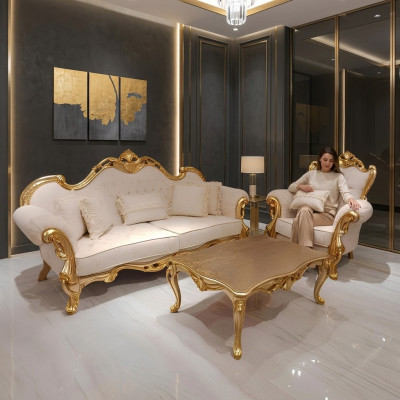 Sofa set 3+3+1 seater Chesterfield Baroque style set 3 pieces. Sofa