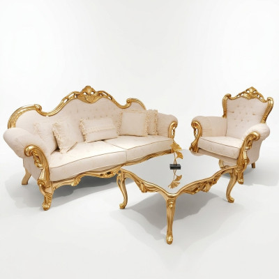 Chesterfield Luxe bankstel 3+1+1 zits Relax Fauteuil Bank 3-delig. Stof Nieuw