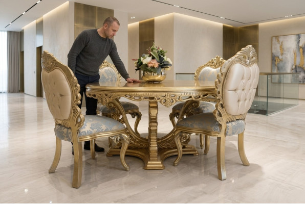 Eetkamerset 4 stoelen Set Eetkamer Designer Houten Stoel Set Ronde Tafel Nieuw