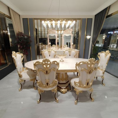 Luxe eetkamerset eettafel 4 stoelen houten stoel textiel eetgroep set nieuw