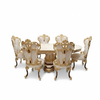 Luxe eetkamerset eettafel 4 stoelen houten stoel textiel eetgroep set nieuw