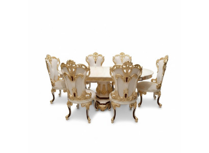 Luxe eetkamerset eettafel 4 stoelen houten stoel textiel eetgroep set nieuw
