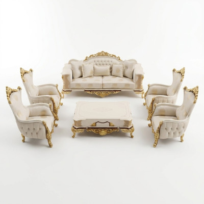 Sofaset 3+1+1 zits woonkamerset compleet textiel bank fauteuil hout nieuw