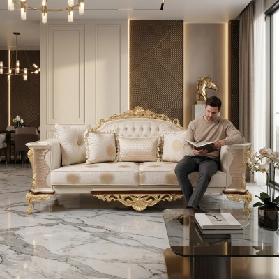 Driedelige designbankstel 3-zits bankstel textiel Chesterfield-bankstel nieuwe 3-zitsstoffenbank