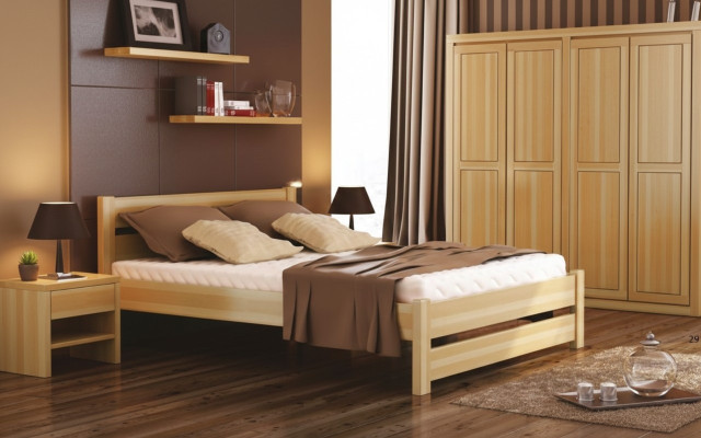 Slaapkamer 3-delige set Bed Nachtkastjes 2x Bedden Echt hout Massief hout