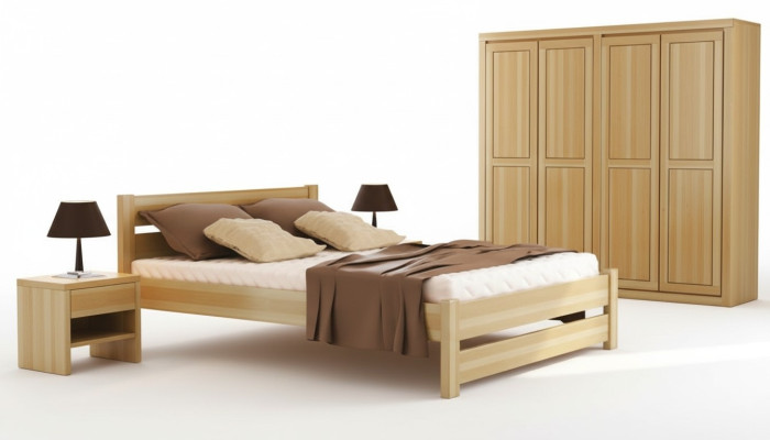 Slaapkamer 3-delige set Bed Nachtkastjes 2x Bedden Echt hout Massief hout