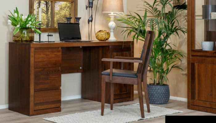 Kantoorset inrichting tafel + stoel massief hout meubels eikenhout massief